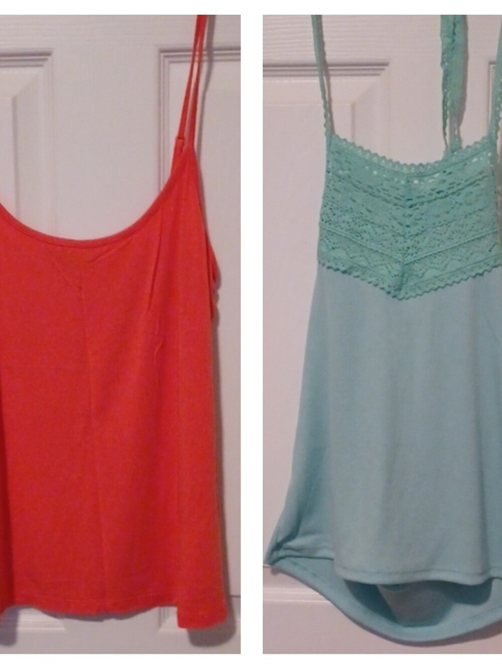 - Two Camisole Tops - Corral And Mint With Lace